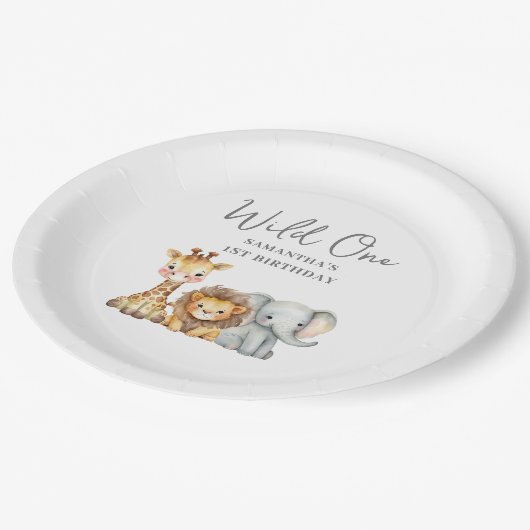 Wild One Safari Animal eerste verjaardag Papieren Bordje (Gekanteld)
