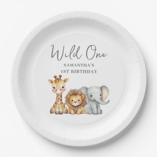 Wild One Safari Animal eerste verjaardag Papieren Bordje (Voorkant)