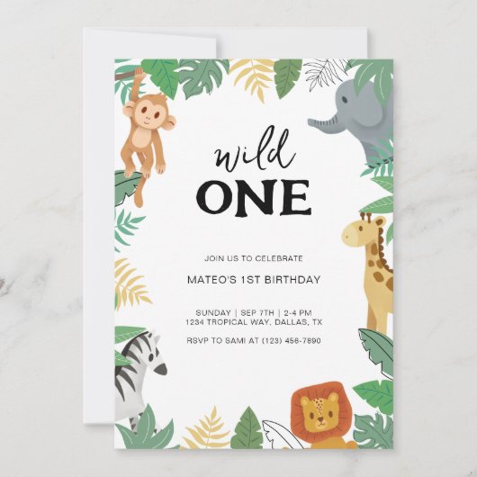 Wild One Safari Animal Eerste Verjaardagsfeest Kaart (Voorkant)