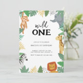 Wild One Safari Animal Eerste Verjaardagsfeest Kaart (Staand voorkant)