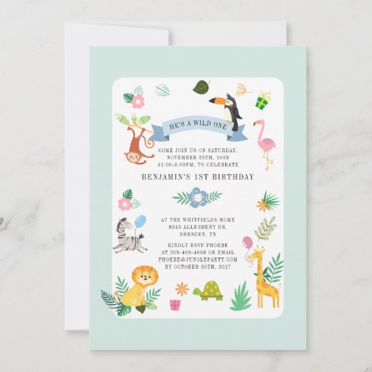 Wild One Safari Animal Gender Neutral 1st Birthday Kaart (Voorkant)