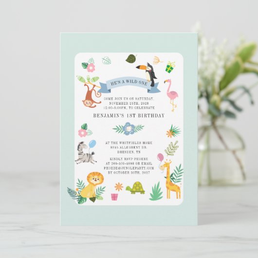 Wild One Safari Animal Gender Neutral 1st Birthday Kaart (Staand voorkant)