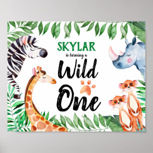 Wild One Safari Animal Kinder 1e verjaardag Poster