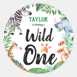 Wild One Safari Animal Kinder 1e verjaardag Ronde Sticker