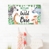 Wild One Safari Animal Kinder 1e verjaardag Spandoek (Insitu)