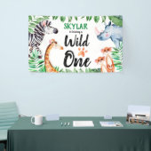 Wild One Safari Animal Kinder 1e verjaardag Spandoek (Beurs)