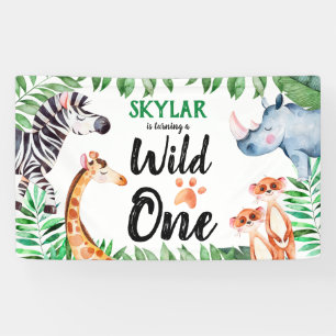 Wild One Safari Animal Kinder 1e verjaardag Spandoek