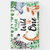 Wild One Safari Animal Kinder 1e verjaardag Spandoek (Verticaal)