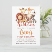 Wild One Safari Animal Lion Giraffe 1e verjaardag Kaart (Staand voorkant)