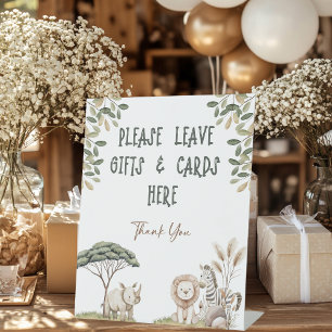 Wild One Safari Animal Neutral Baby shower Gift Reclamebord Met Voetstuk
