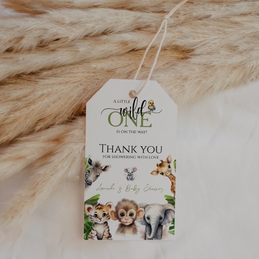 Wild One Safari Animal Oerwoud Baby shower Favorie Cadeaulabel