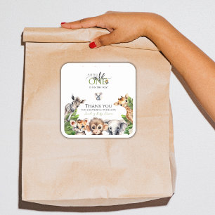 Wild One Safari Animal Oerwoud Baby shower Favorie Vierkante Sticker