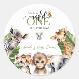 Wild One Safari Animal Oerwoud Baby shower Ronde Sticker