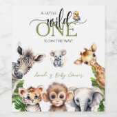 Wild One Safari Animal Oerwoud Baby shower Wijn Etiket (Enkel label)