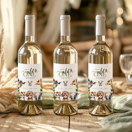 Wild One Safari Animal Oerwoud Baby shower Wijn Etiket