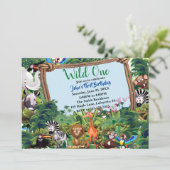 Wild One Safari Animal Verjaardagsfeestje Kaart (Staand voorkant)