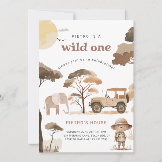 Wild One Safari Animals 1e verjaardag Kaart (Voorkant)