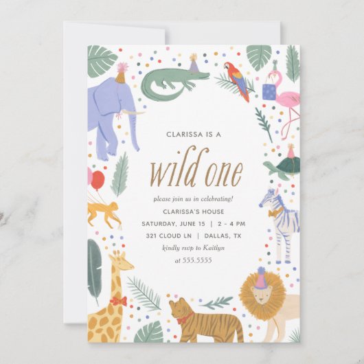 Wild One Safari Animals 1e verjaardag Kaart (Voorkant)