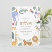 Wild One Safari Animals 1e verjaardag Kaart (Staand voorkant)
