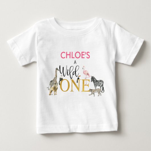 Wild One Safari Animals 1st Birthday Baby T-Shirt (Voorkant)