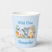 Wild One Safari Animals 1st Birthday Blue Papieren Bekers (Voorkant)