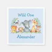 Wild One Safari Animals 1st Birthday Blue Servet (Voorkant)