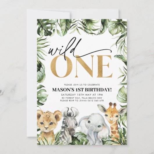 Wild One Safari Animals 1st Birthday Boys Kaart (Voorkant)