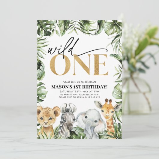 Wild One Safari Animals 1st Birthday Boys Kaart (Staand voorkant)