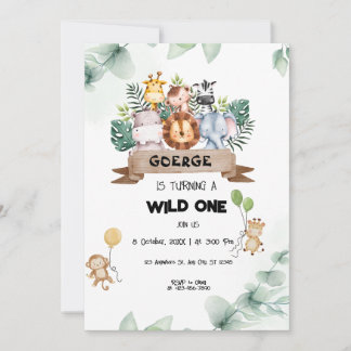 Wild One Safari Animals 1st Birthday Boys Kaart