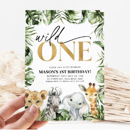 Wild One Safari Animals 1st Birthday Boys Kaart