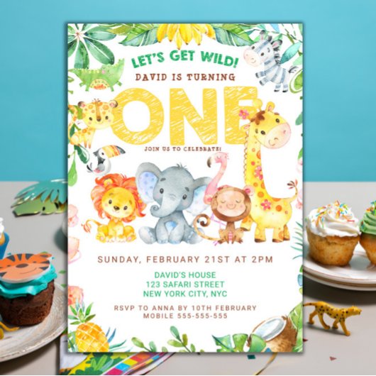 Wild One Safari Animals 1st Birthday Boys Kaart
