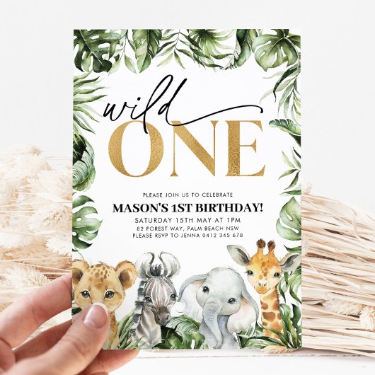 Wild One Safari Animals 1st Birthday Boys Kaart