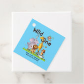 Wild One Safari Animals 1st Birthday cartoon Invit Bedankjes Labels (In situ)