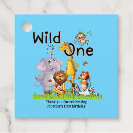 Wild One Safari Animals 1st Birthday cartoon Invit Bedankjes Labels
