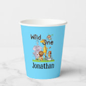 Wild One Safari Animals 1st Birthday cartoon Invit Papieren Bekers (Achterkant)