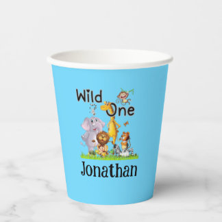 Wild One Safari Animals 1st Birthday cartoon Invit Papieren Bekers