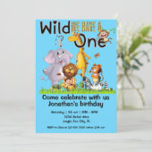 Wild One Safari Animals 1st Birthday cartoon Kaart (Staand voorkant)