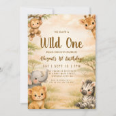 Wild One Safari Animals 1st Birthday Invitation Kaart (Voorkant)