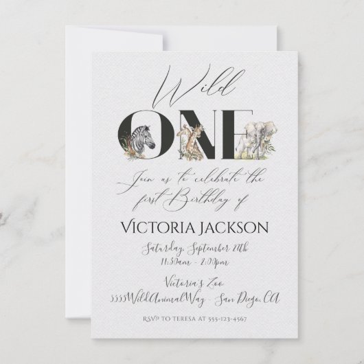 Wild One safari Animals 1st Birthday Invitation Kaart (Voorkant)