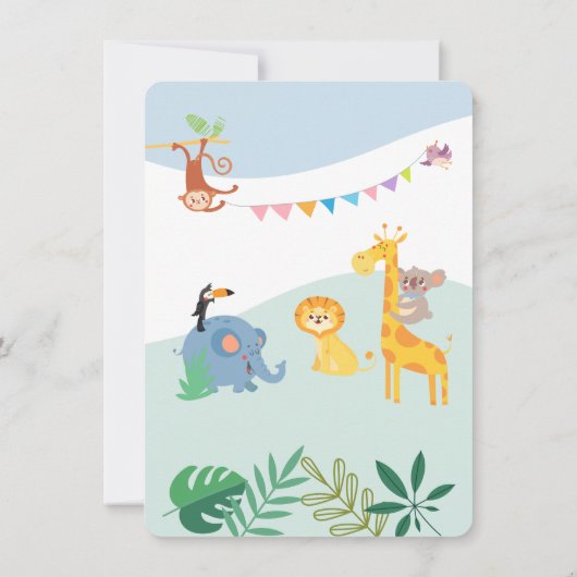 Wild One Safari Animals 1st Birthday Oerwoud Party Kaart (Achterkant)