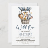 Wild One Safari Animals 1st Birthday Party Kaart (Voorkant)