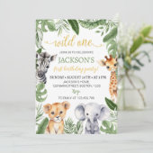Wild One Safari Animals 1st Birthday Uitnodiging (Staand voorkant)
