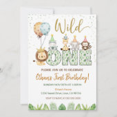 Wild One Safari Animals 1st Birthday Uitnodiging (Voorkant)