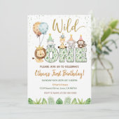 Wild One Safari Animals 1st Birthday Uitnodiging (Staand voorkant)