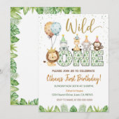 Wild One Safari Animals 1st Birthday Uitnodiging (Voorkant / Achterkant)