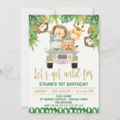 Wild One Safari Animals 1st Birthday Uitnodiging (Voorkant)