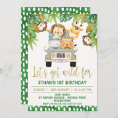 Wild One Safari Animals 1st Birthday Uitnodiging (Voorkant / Achterkant)