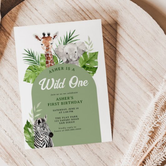 Wild One Safari Animals 1st Birthday Uitnodiging