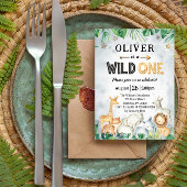 Wild One Safari Animals 1st Birthday Uitnodiging