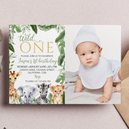 Wild One Safari Animals 1st Birthday Uitnodiging